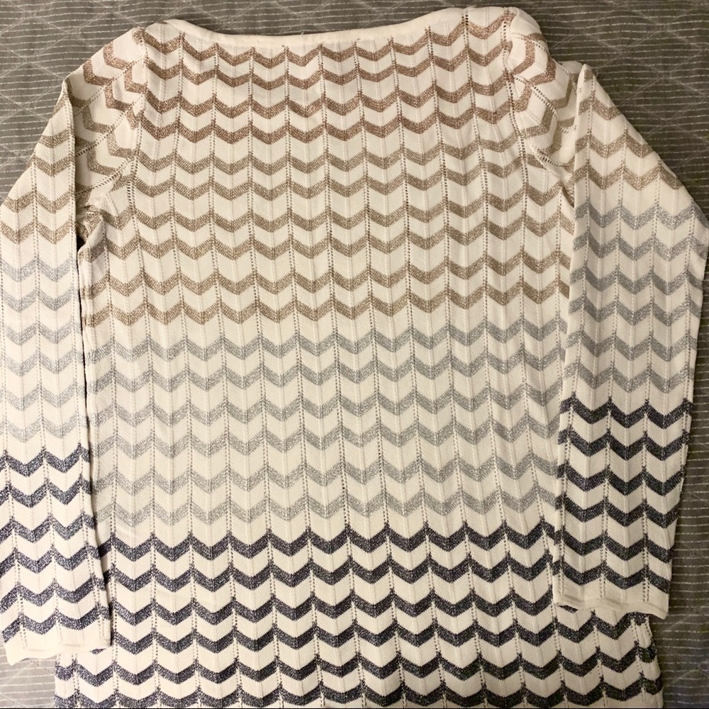 WHBM 3/4 sleeve Chevron Metallic striped sweater - Picture 3 of 5